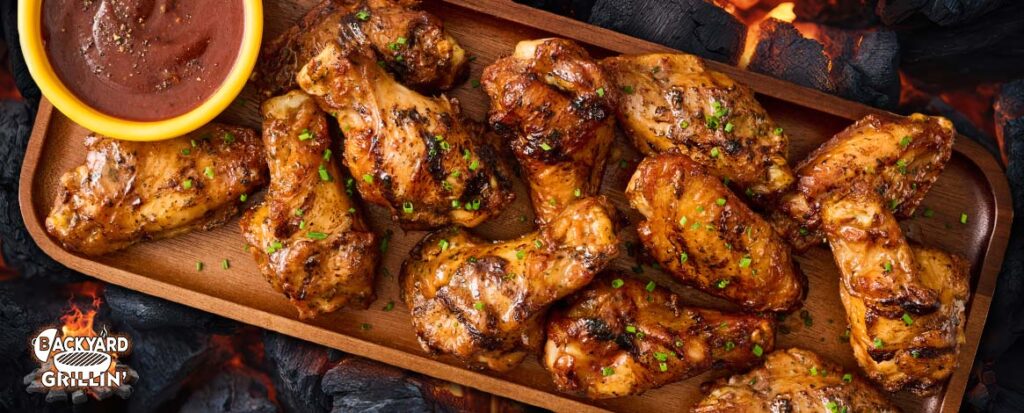 A tray of grilled chicken wings