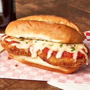 Chicken parm sub with Italian breaded filets