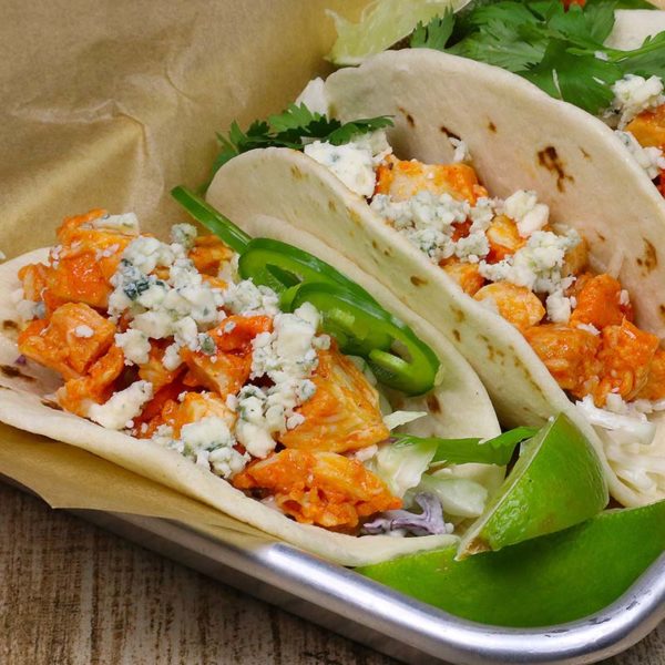 Buffalo-Style Diced Chicken in Tacos