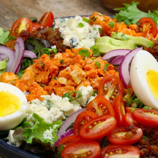 Buffalo-Style Diced Chicken in a Cobb Salad