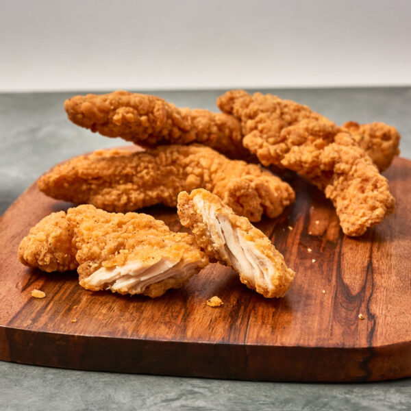 Crispy Barrel Breaded Tenders on a cutting board