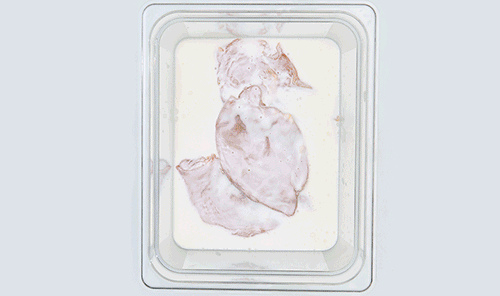 Gif showcasing the steps of hand breading chicken