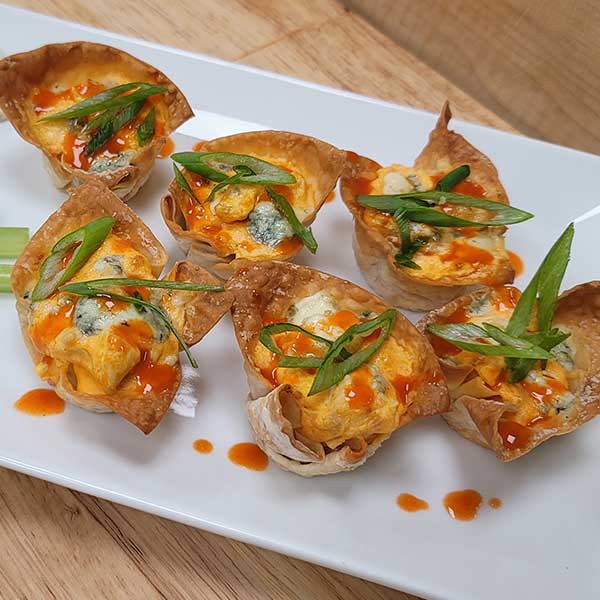 Buffalo Chicken Wonton Cups on a Plate