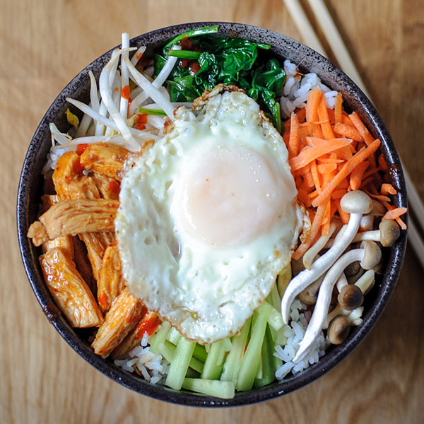 Chicken Bibimbap Bowl with Chopsticks