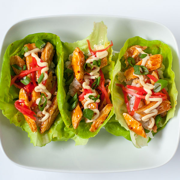 Chicken Bulgogi Lettuce Wraps on a Plate