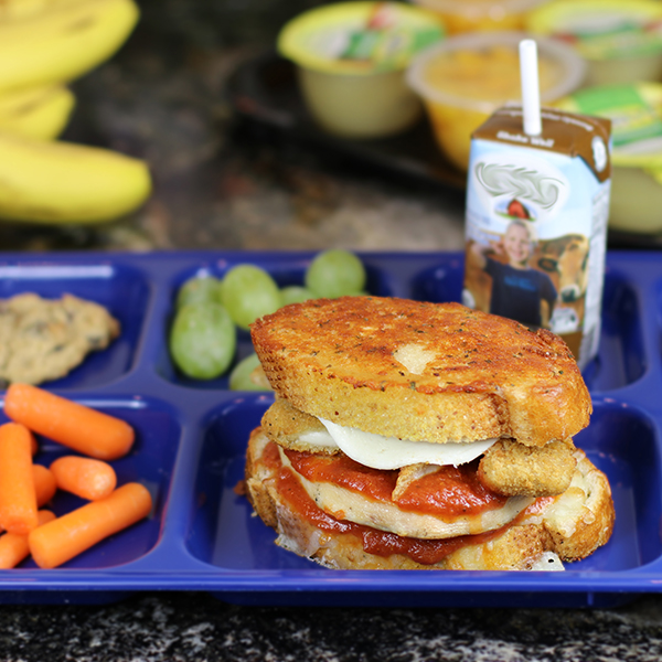 Chicken Parmesan Sandwich on a School Lunch Tray