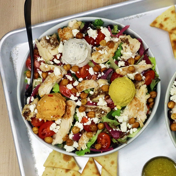 A Mediterranean-inspired chicken protein bowl