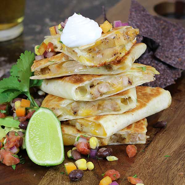 Stacked Chicken Quesadilla with Cowboy Caviar