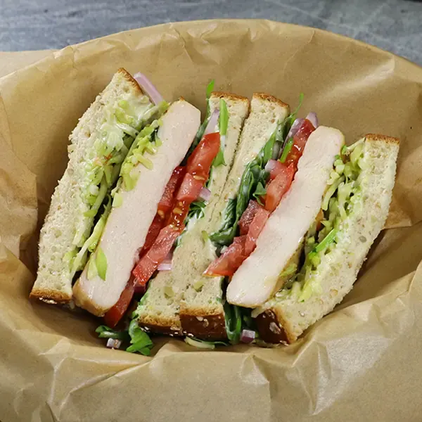 Grilled chicken sandwich in a wrapper