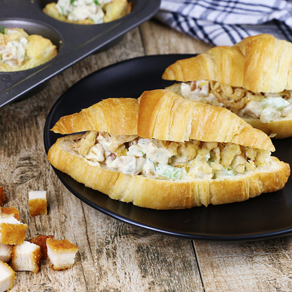 Dill Pickle Chicken Salad in a sandwich