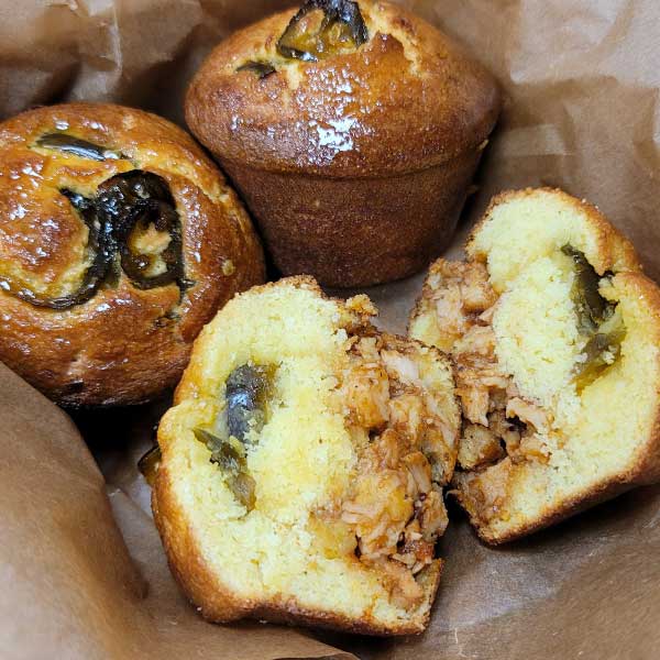 Pulled BBQ Chicken Stuffed Cornbread Muffins