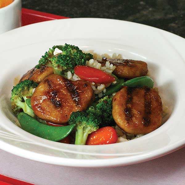 Chicken Nuggets, Veggies, and Rice in Teriyaki Sauce